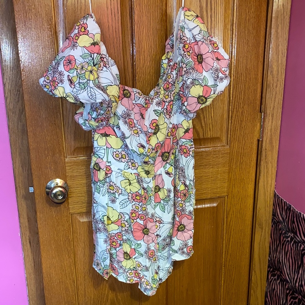 AFRM Floral Ruffle Off Shoulder Romper - Multicolor